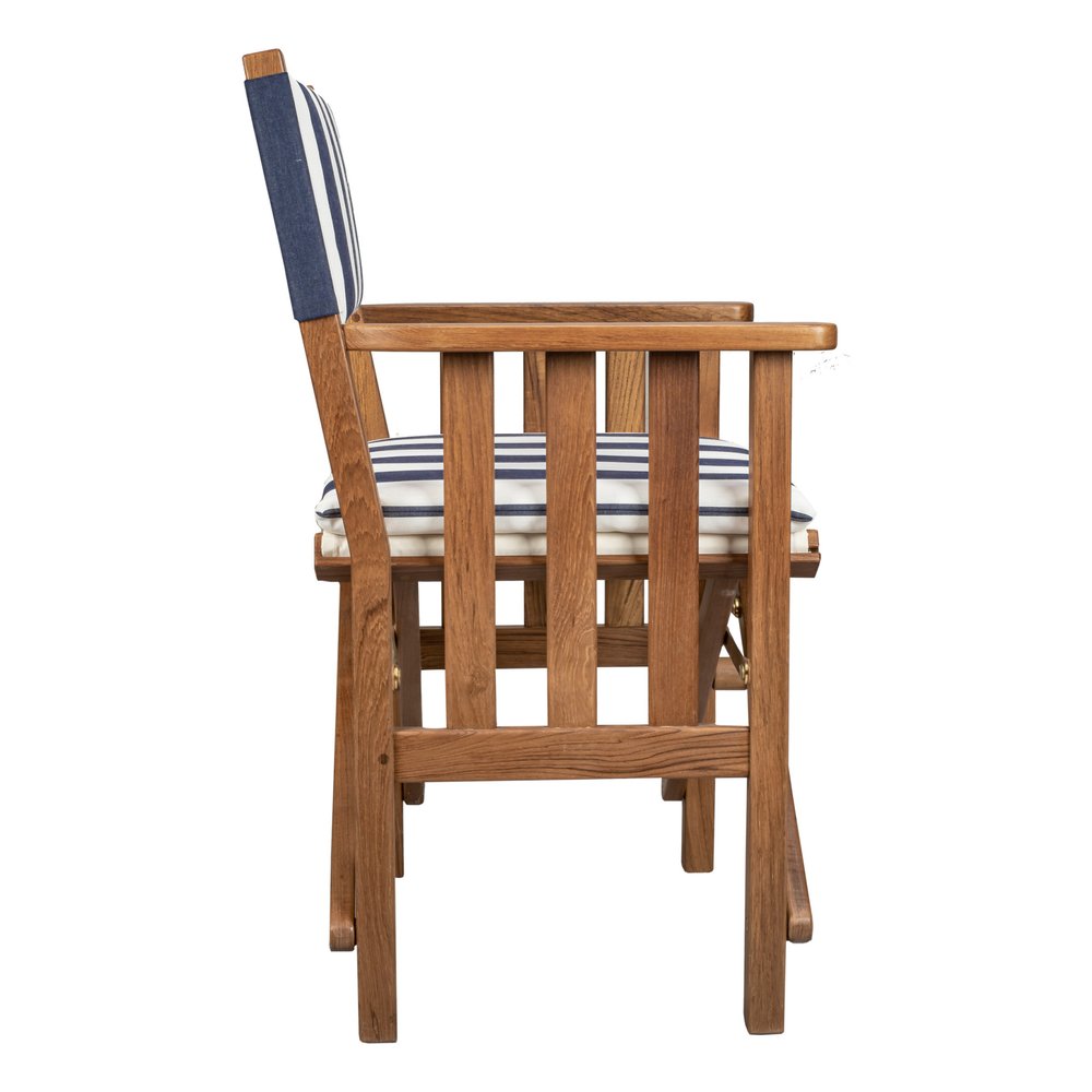 20" Blue and White and Natural Wood Solid Wood Indoor/Outdoor Patio Director Chair with Blue and White Cushion