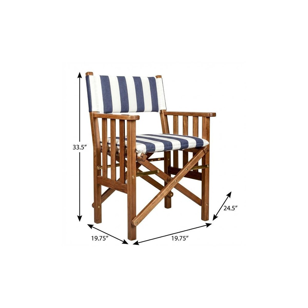 20" Blue and White and Natural Wood Solid Wood Indoor/Outdoor Patio Director Chair with Blue and White Cushion