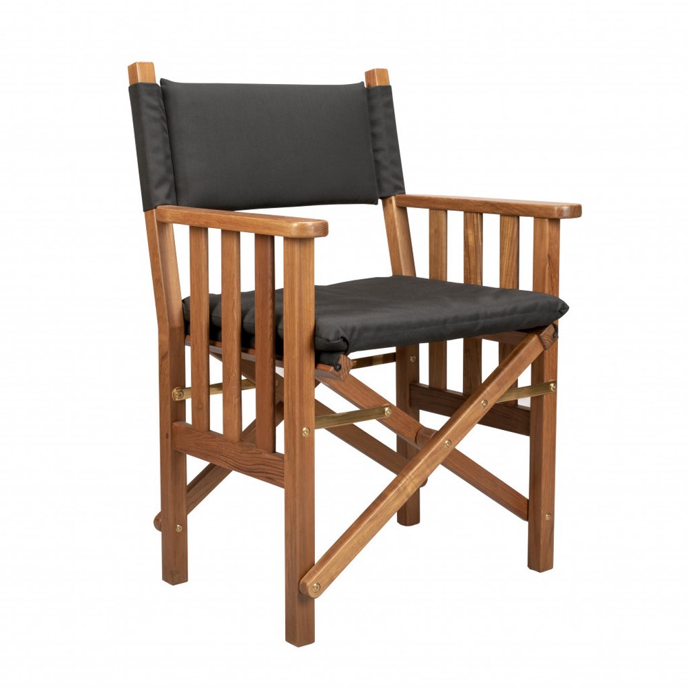 20" Black and Natural Wood Solid Wood Indoor/Outdoor Patio Director Chair with Black Cushion
