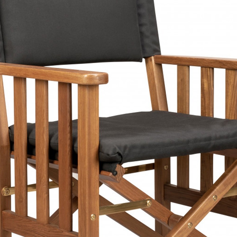 20" Black and Natural Wood Solid Wood Indoor/Outdoor Patio Director Chair with Black Cushion