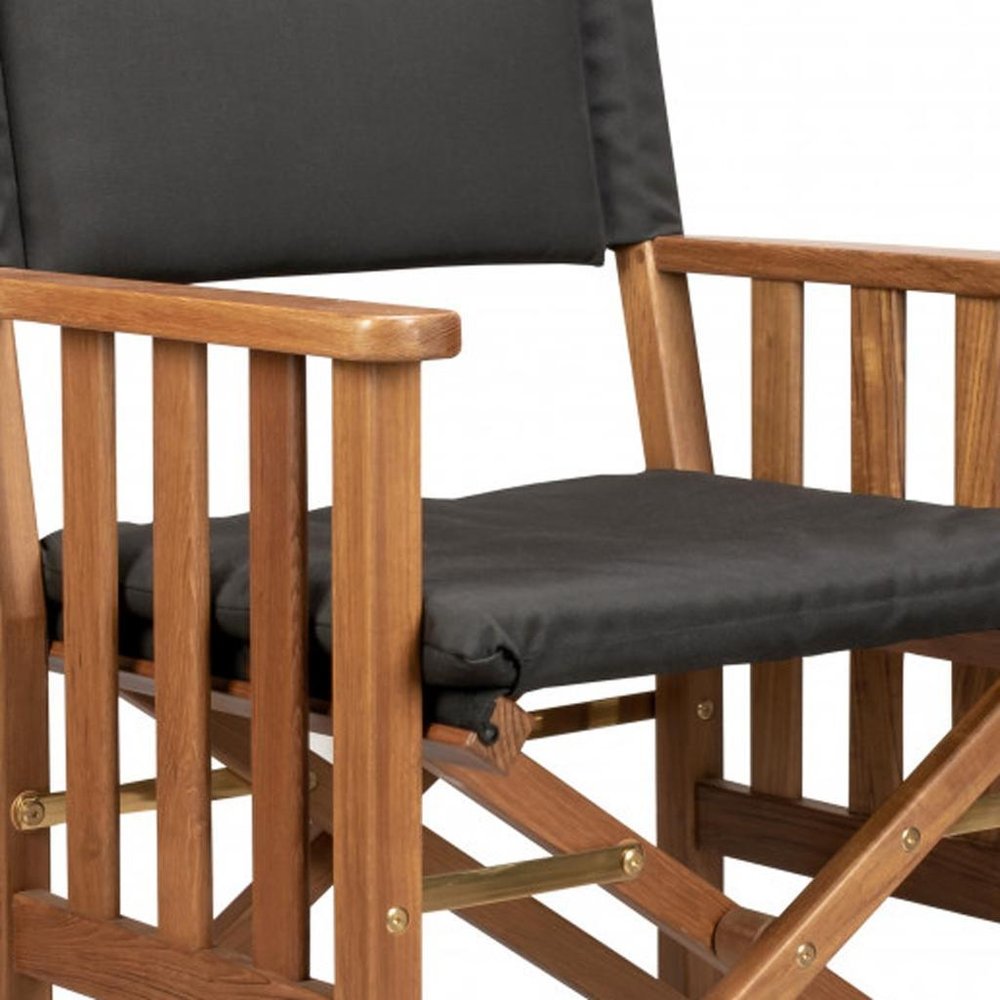 20" Black and Natural Wood Solid Wood Indoor/Outdoor Patio Director Chair with Black Cushion