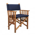 20" Navy Blue and Natural Wood Solid Wood Indoor/Outdoor Patio Director Chair with Navy Blue Cushion