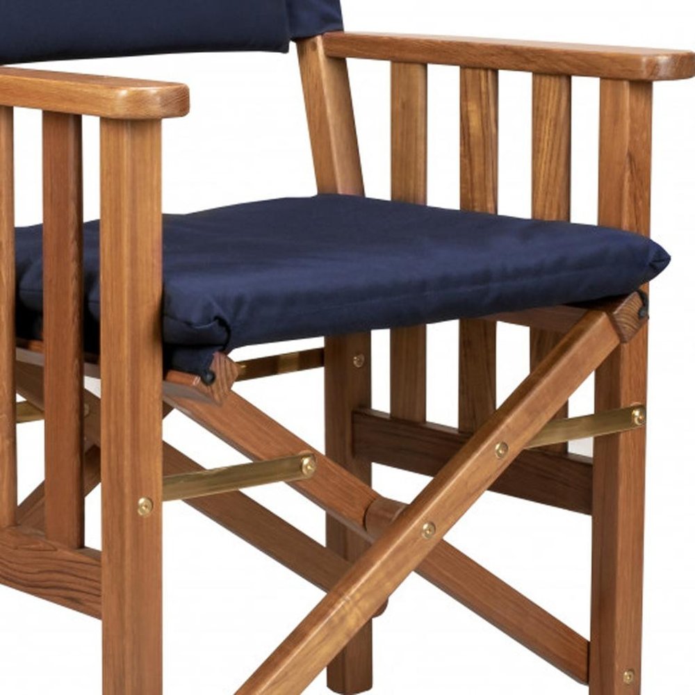 20" Navy Blue and Natural Wood Solid Wood Indoor/Outdoor Patio Director Chair with Navy Blue Cushion