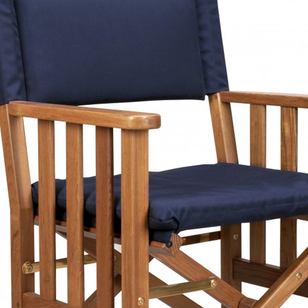 20" Navy Blue and Natural Wood Solid Wood Indoor/Outdoor Patio Director Chair with Navy Blue Cushion