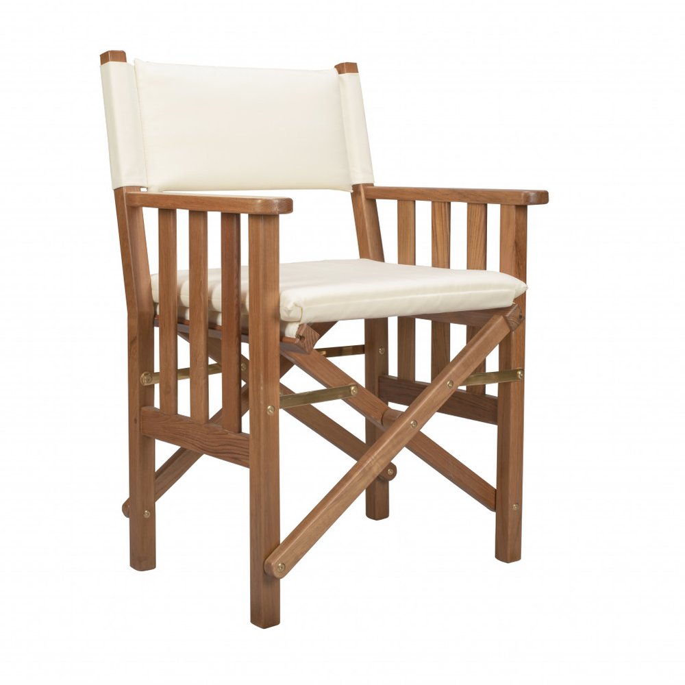 20" Ivory and Natural Wood Solid Wood Indoor/Outdoor Patio Director Chair with Ivory Cushion