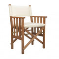 20" Ivory and Natural Wood Solid Wood Indoor/Outdoor Patio Director Chair with Ivory Cushion
