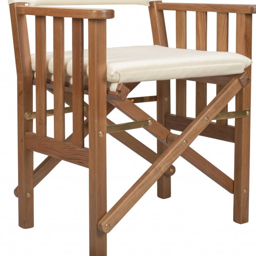 20" Ivory and Natural Wood Solid Wood Indoor/Outdoor Patio Director Chair with Ivory Cushion