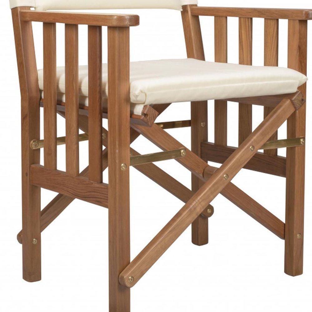 20" Ivory and Natural Wood Solid Wood Indoor/Outdoor Patio Director Chair with Ivory Cushion