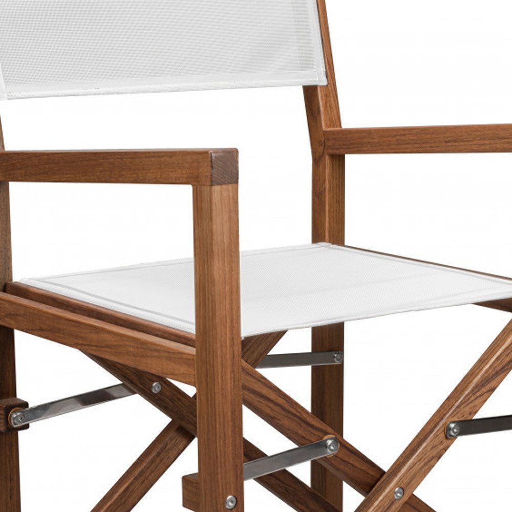 23" White and Natural Wood Solid Wood Indoor/Outdoor Patio Director Chair