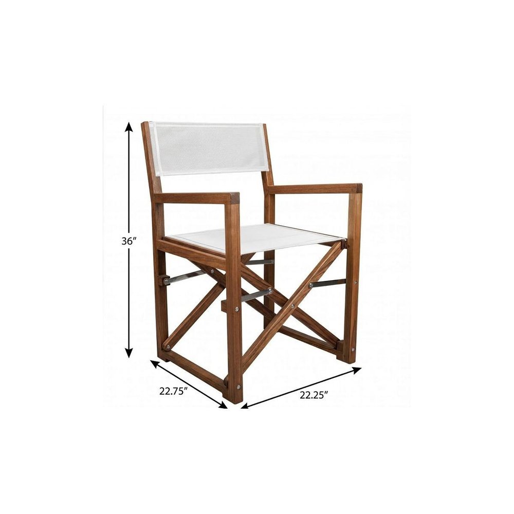 23" White and Natural Wood Solid Wood Indoor/Outdoor Patio Director Chair