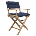 Navy Blue & Brown Solid Wood Director Chair with Navy Blue Cushion