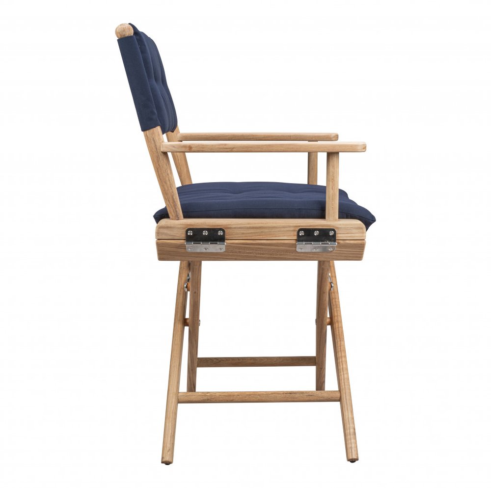 Navy Blue & Brown Solid Wood Director Chair with Navy Blue Cushion