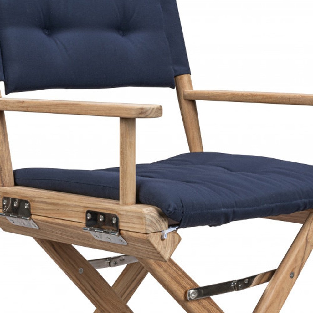 Navy Blue & Brown Solid Wood Director Chair with Navy Blue Cushion