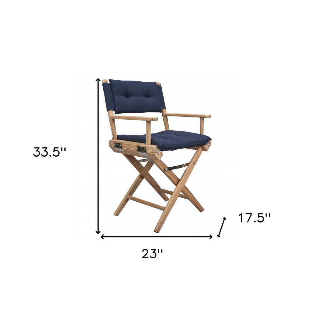 Navy Blue & Brown Solid Wood Director Chair with Navy Blue Cushion