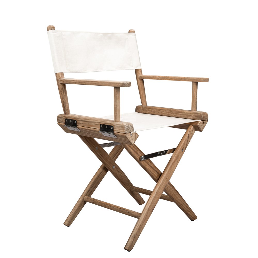 23" Brown and Ivory and Natural Wood Solid Wood Indoor/Outdoor Patio Director Chair