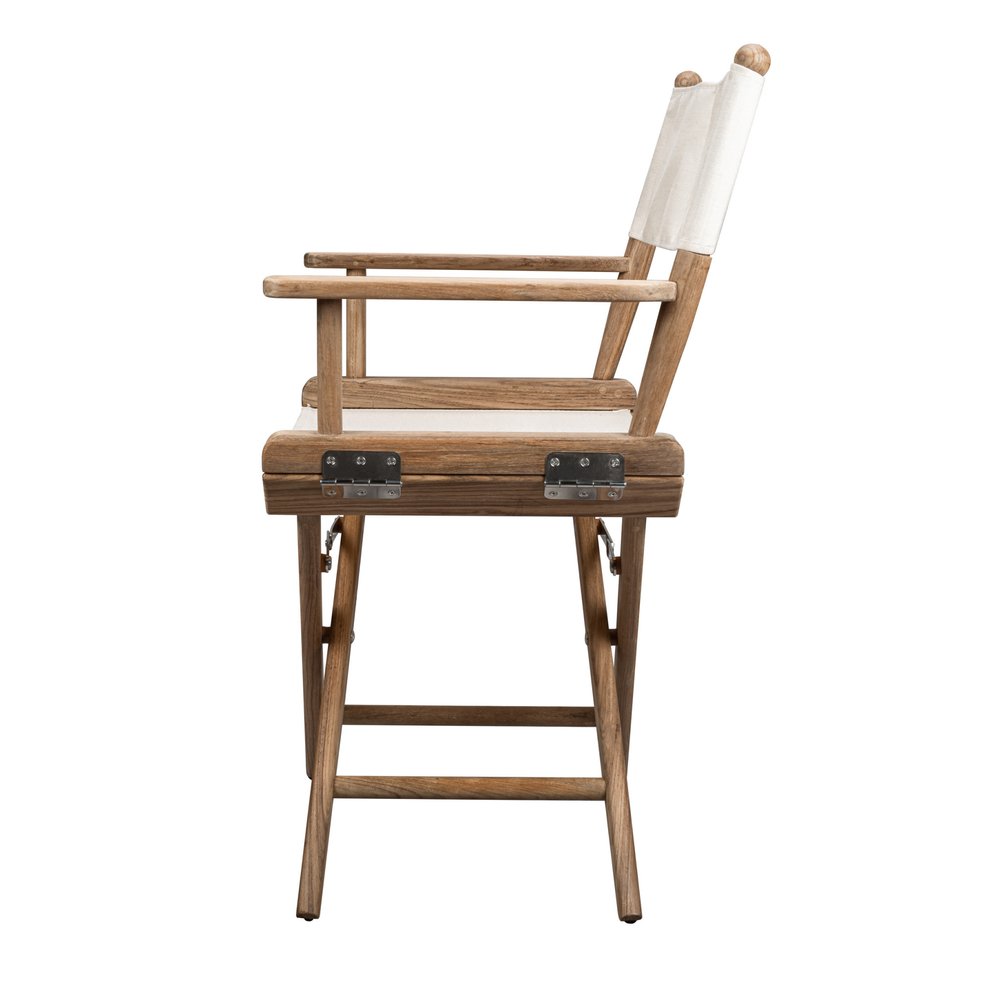 23" Brown and Ivory and Natural Wood Solid Wood Indoor/Outdoor Patio Director Chair