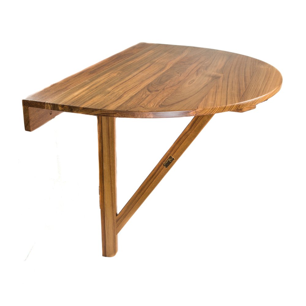 24" Brown Half Round Solid Wood Folding Outdoor Patio Balcony Table