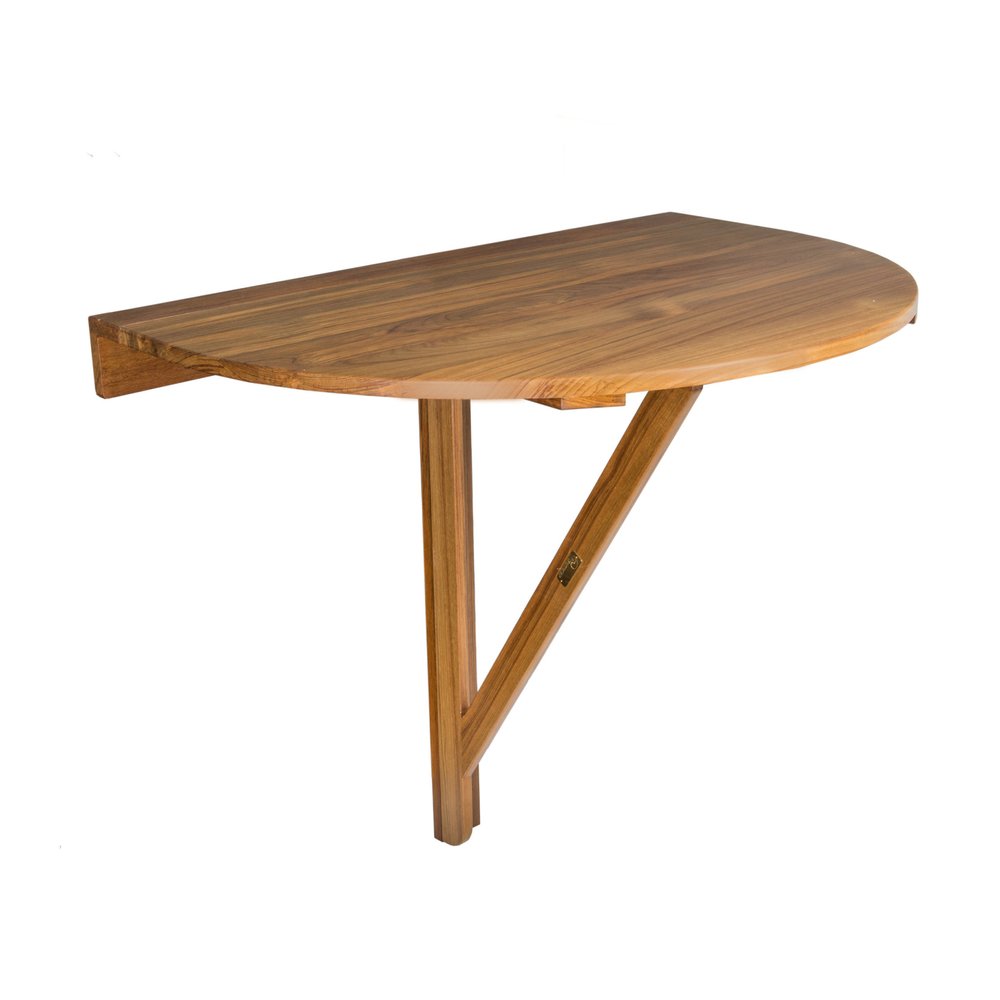 24" Brown Half Round Solid Wood Folding Outdoor Patio Balcony Table