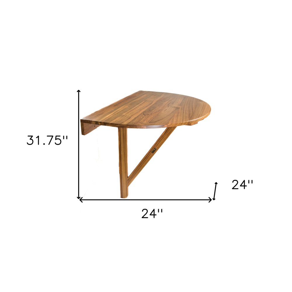 24" Brown Half Round Solid Wood Folding Outdoor Patio Balcony Table
