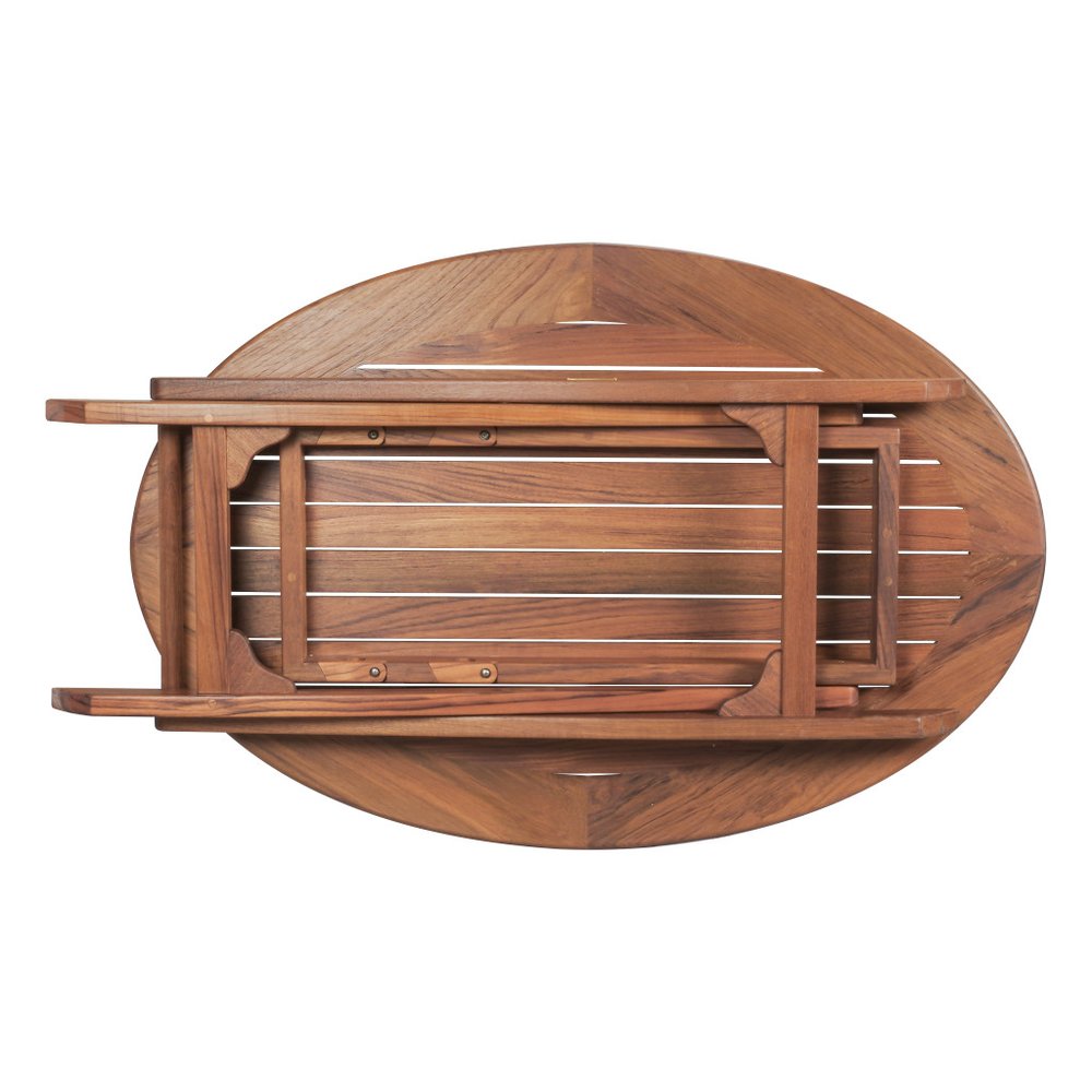 40" Brown Oval Solid Wood Folding Outdoor Patio Side Table