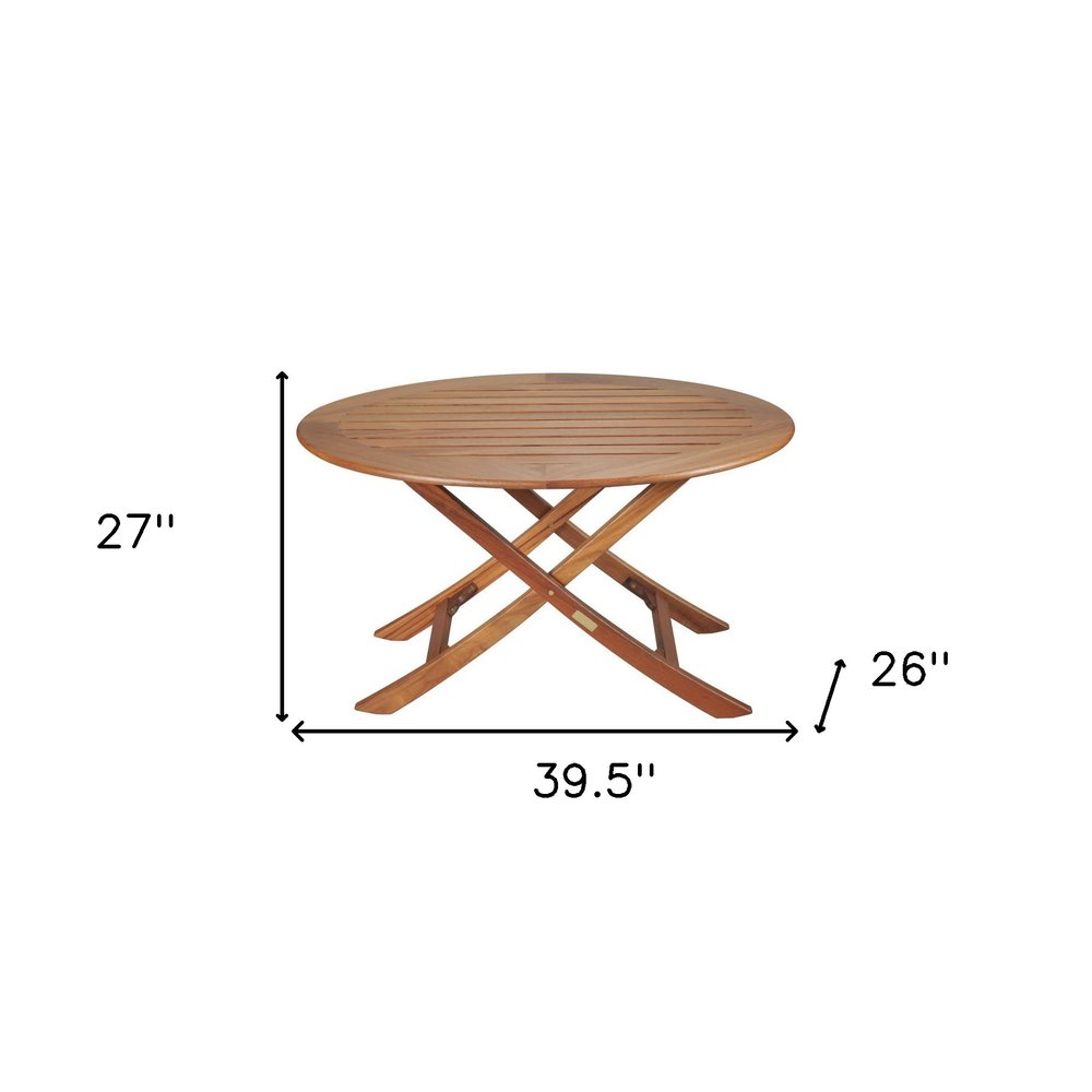 40" Brown Oval Solid Wood Folding Outdoor Patio Side Table