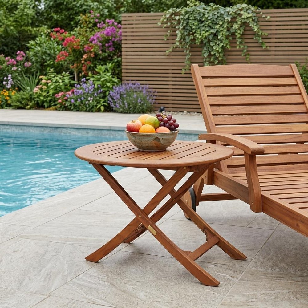 40" Brown Oval Solid Wood Folding Outdoor Patio Side Table