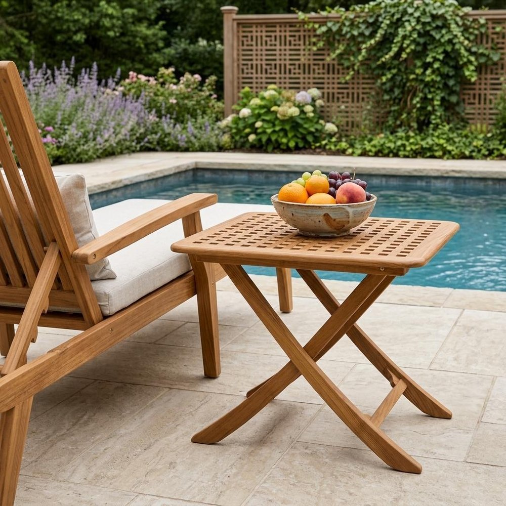 43" Brown Solid Wood Folding Outdoor Patio Side Table