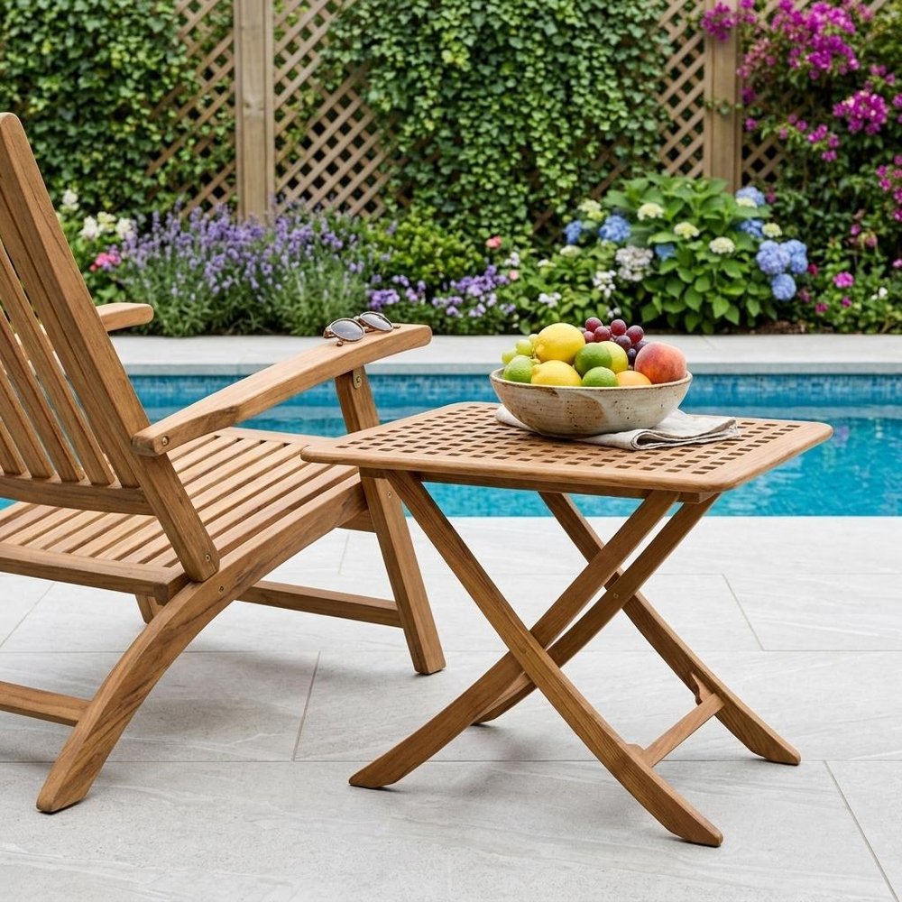 43" Brown Solid Wood Folding Outdoor Patio Side Table