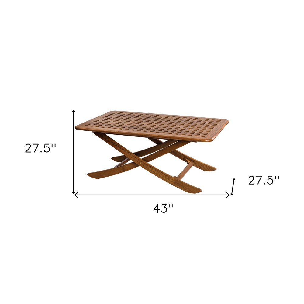 43" Brown Solid Wood Folding Outdoor Patio Side Table