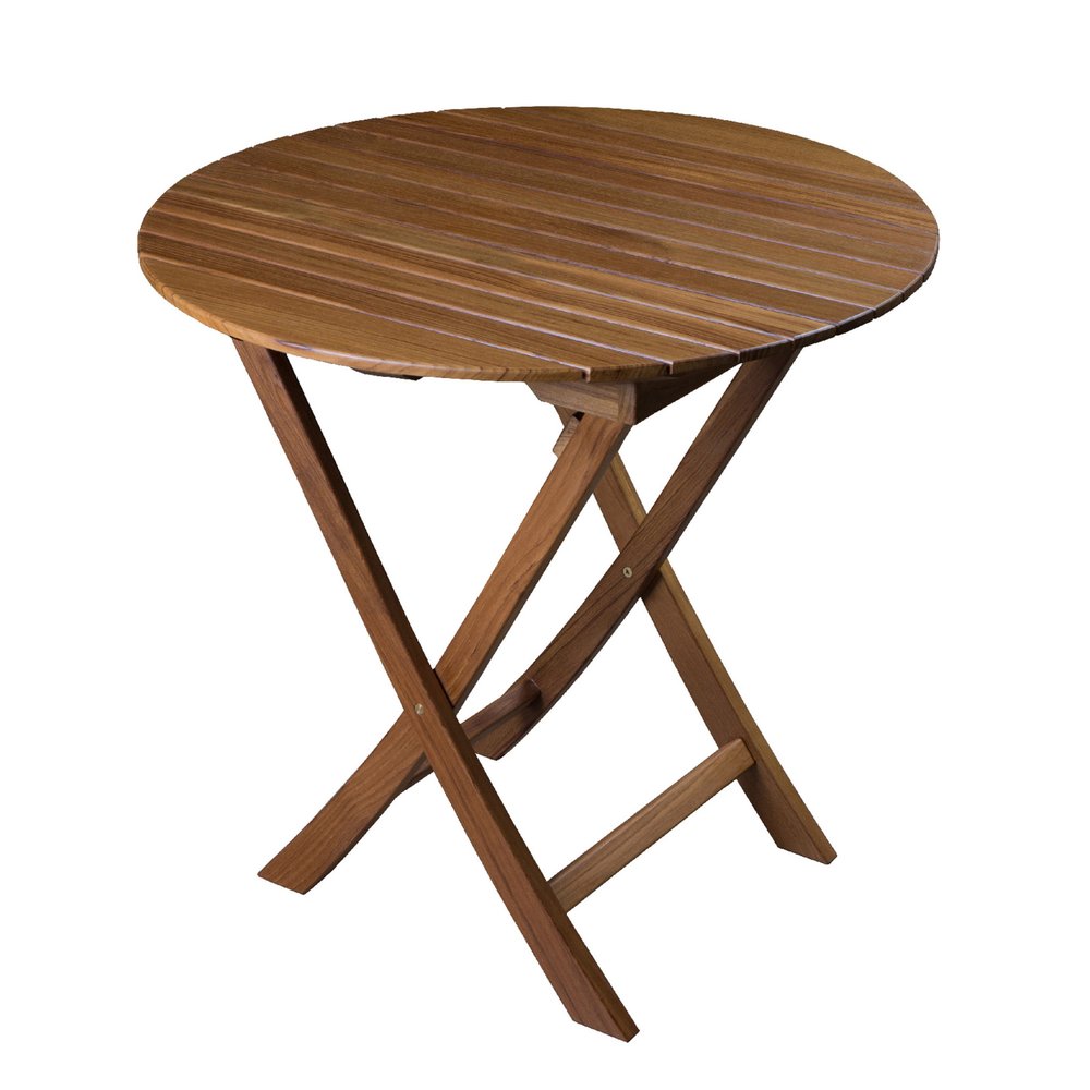 30" Brown Rounded Solid Wood Folding Outdoor Patio Side Table
