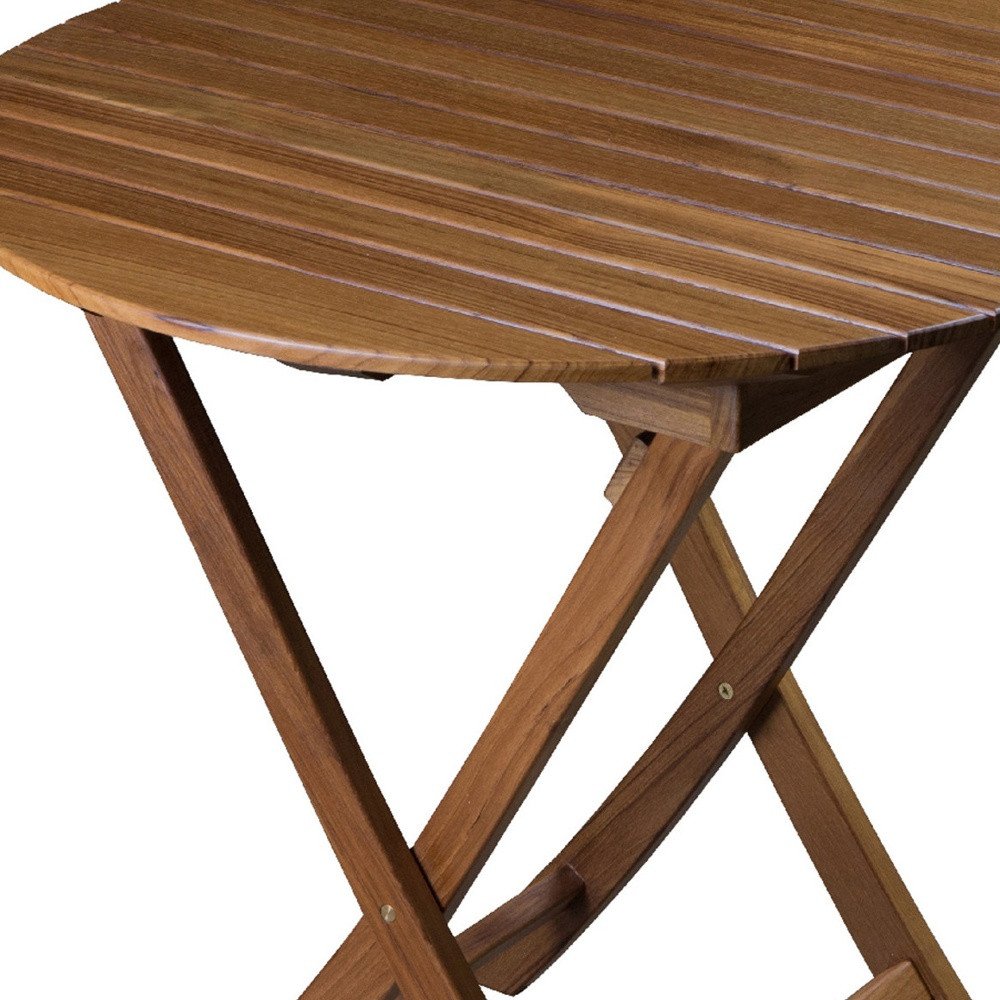 30" Brown Rounded Solid Wood Folding Outdoor Patio Side Table