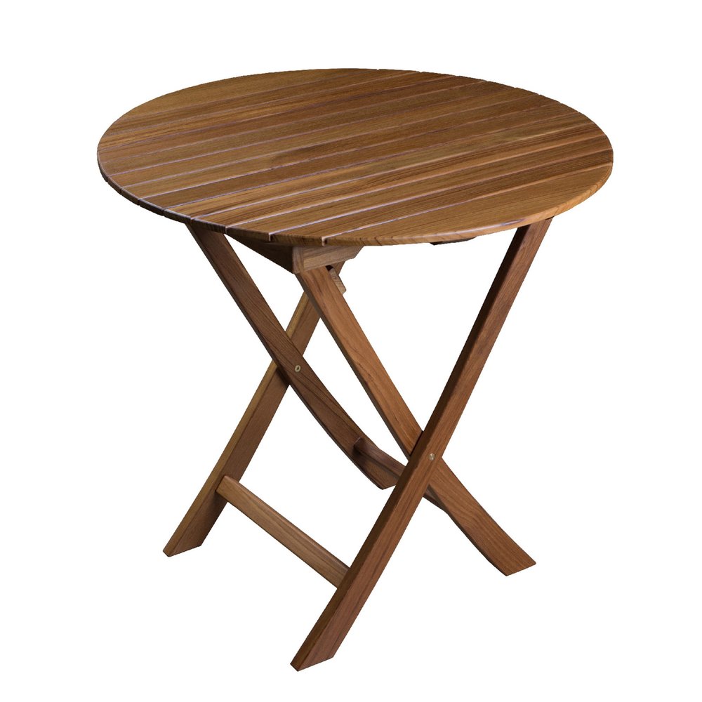 30" Brown Rounded Solid Wood Folding Outdoor Patio Side Table