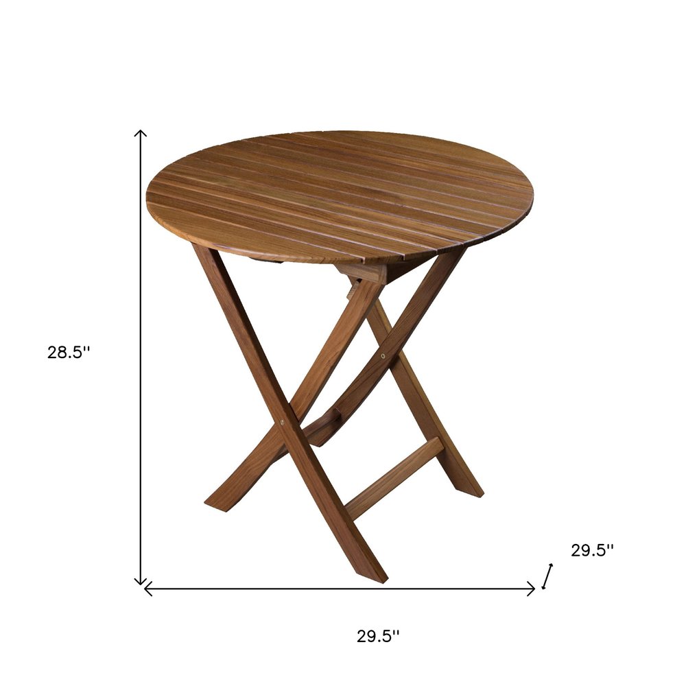 30" Brown Rounded Solid Wood Folding Outdoor Patio Side Table
