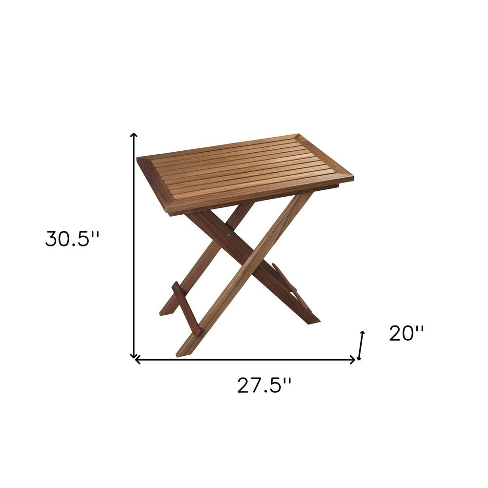 28" Brown Solid Wood Folding Outdoor Patio Side Table