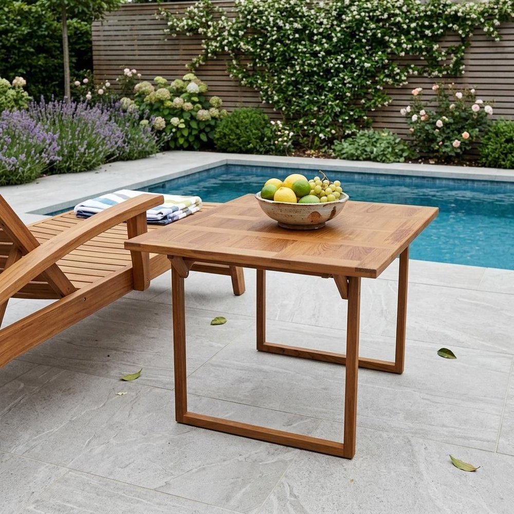45" Brown Solid Wood Folding Outdoor Patio Side Table
