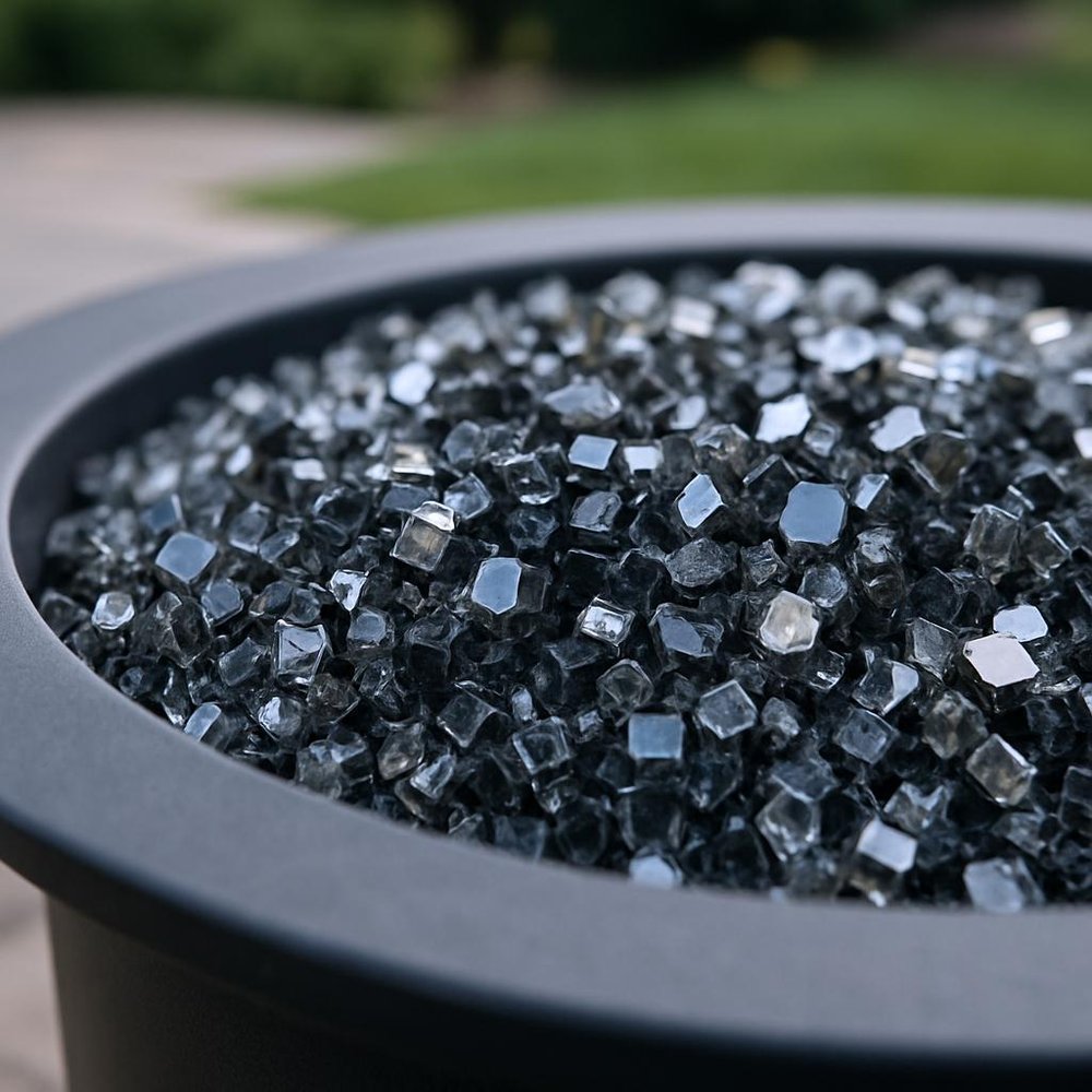 Black Reflective Fire Pit Glass - Decorative Round Outdoor Fire Glass