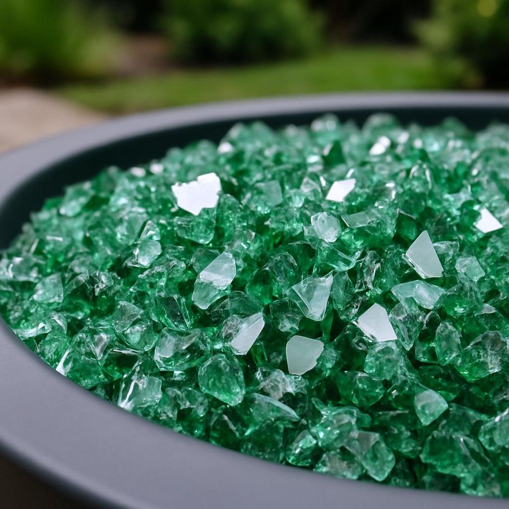 Green Reflective Fire Pit Glass - Decorative Round Outdoor Fire Glass