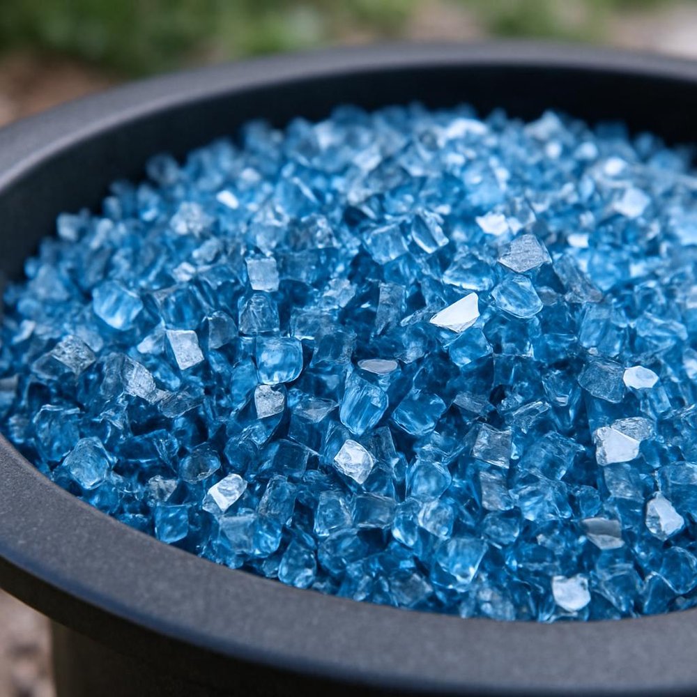 Sky Blue Reflective Fire Pit Glass - Decorative Round Outdoor Fire Glass