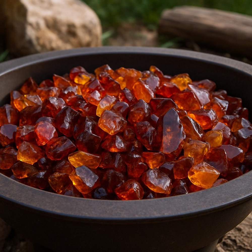 Amber Reflective Fire Pit Glass - Decorative Round Outdoor Fire Glass