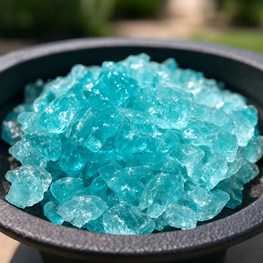 Aqua Reflective Fire Pit Glass - Decorative Round Outdoor Fire Glass