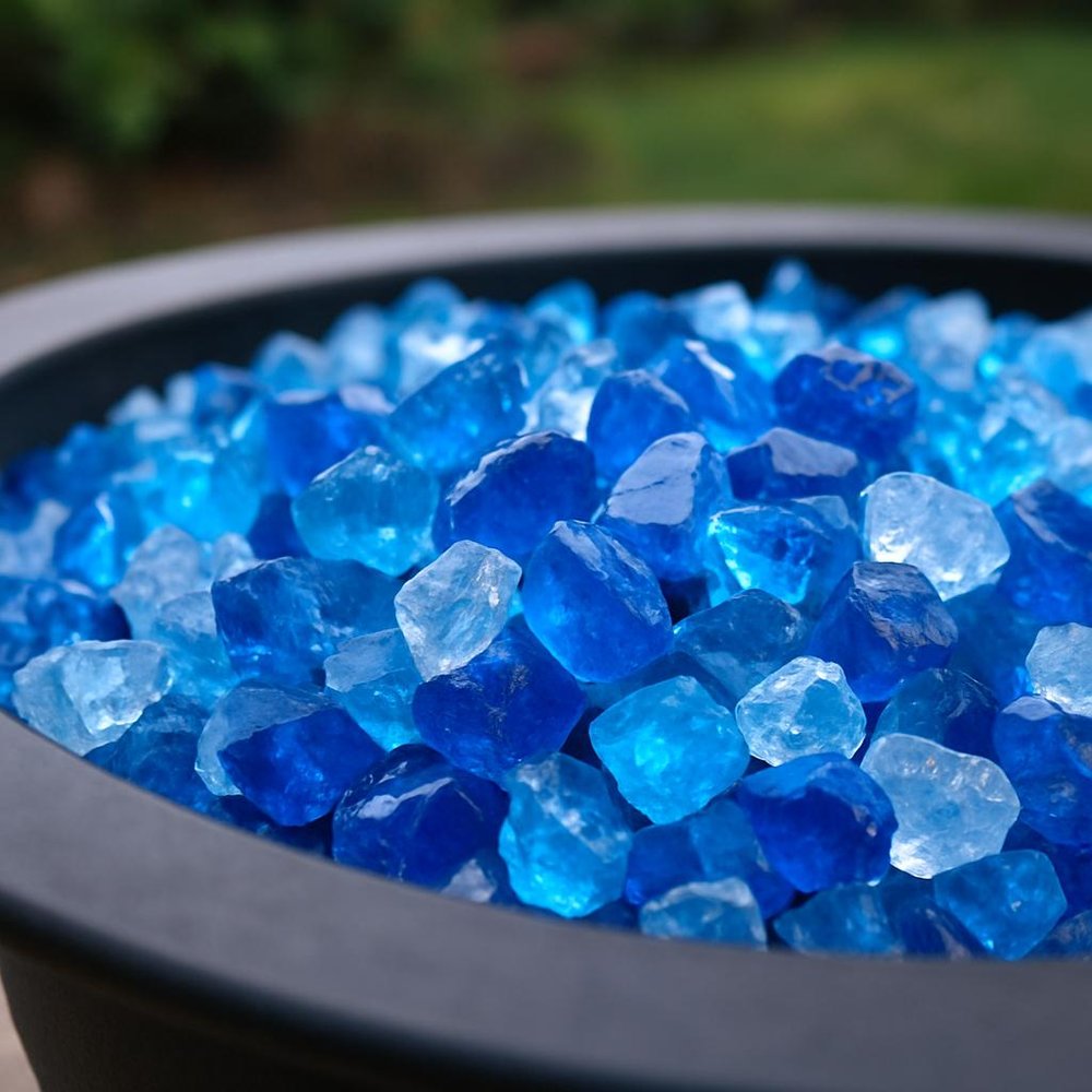 Blue Reflective Fire Pit Glass - Decorative Round Outdoor Fire Glass