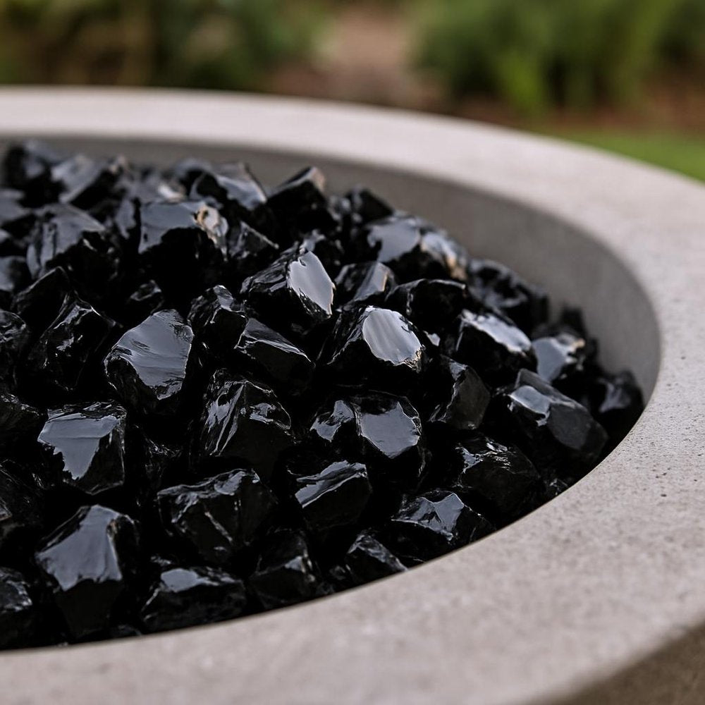Black Reflective Fire Pit Glass - Decorative Round Outdoor Fire Glass