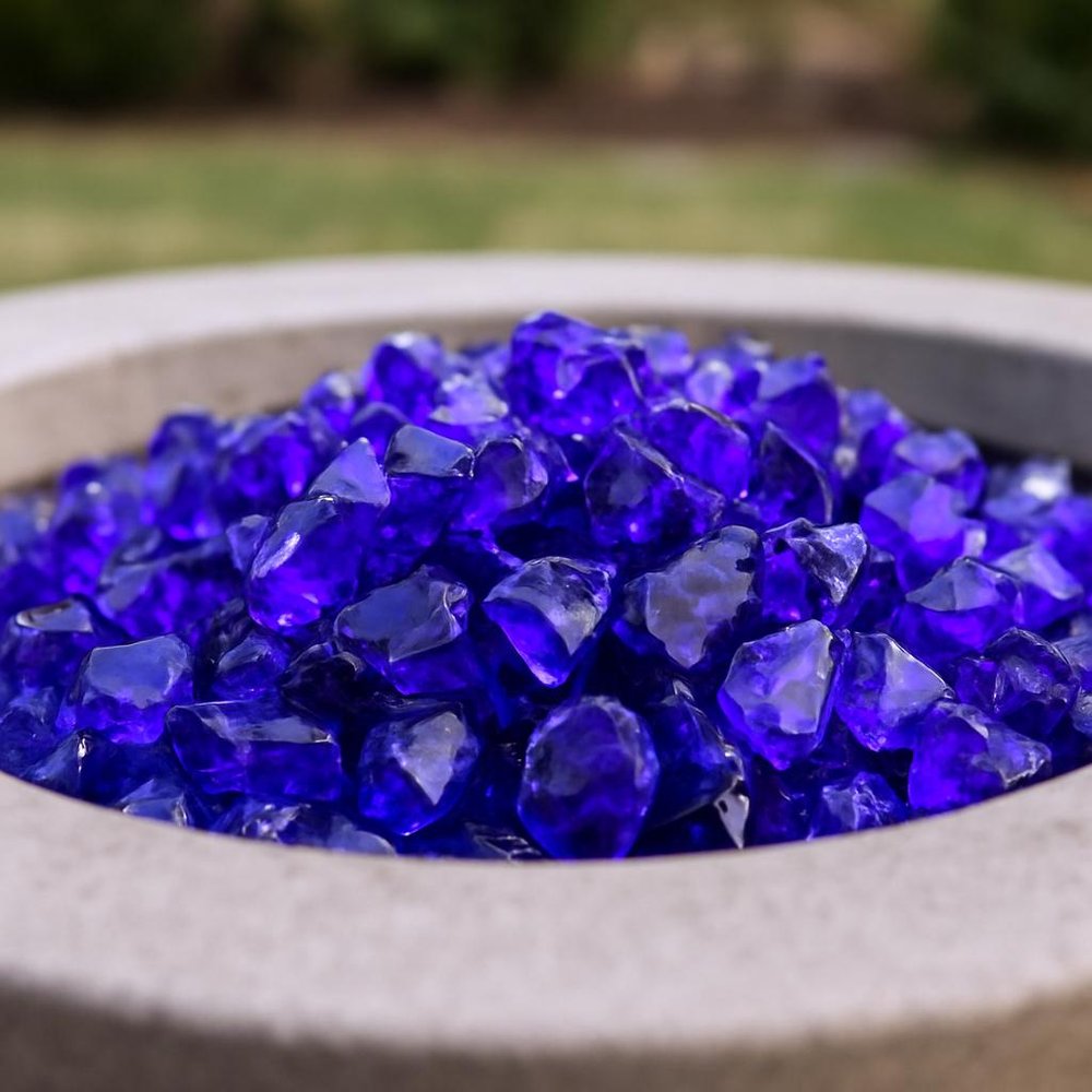 Cobalt Reflective Fire Pit Glass - Decorative Round Outdoor Fire Glass