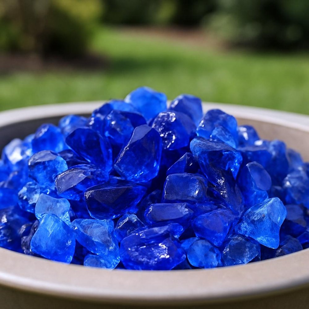 Blue Reflective Fire Pit Glass - Decorative Round Outdoor Fire Glass