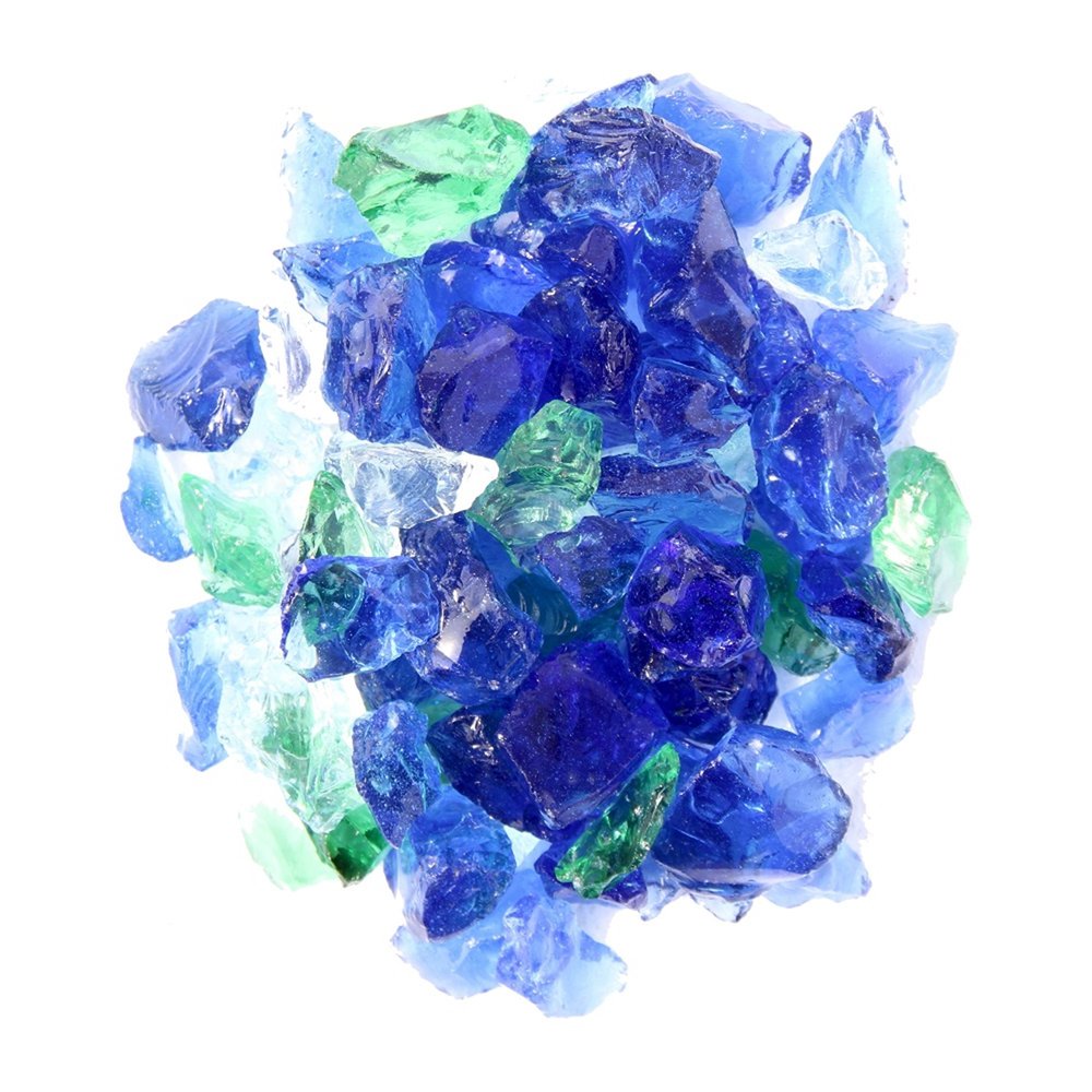 Blue & Green Reflective Fire Pit Glass - Decorative Round Outdoor Fire Glass