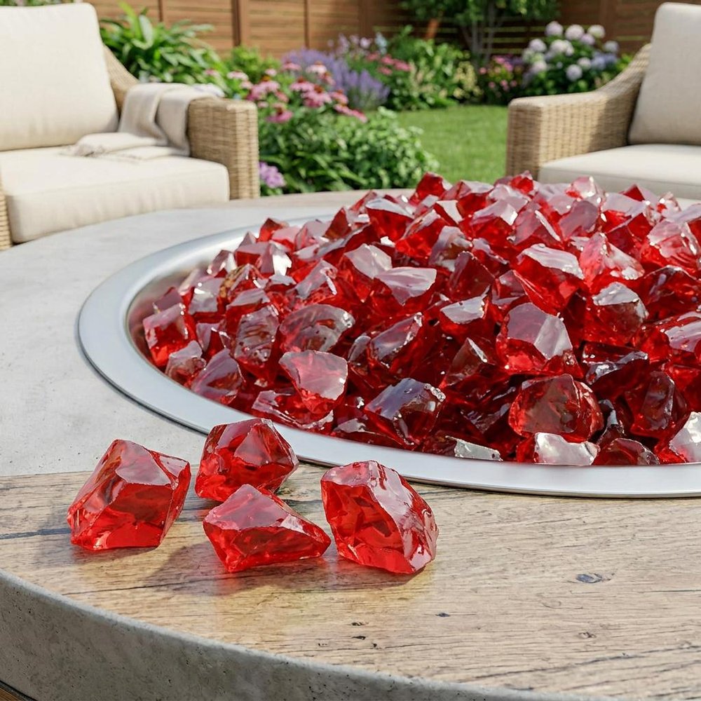 Red Reflective Fire Pit Glass - Decorative Round Outdoor Fire Glass