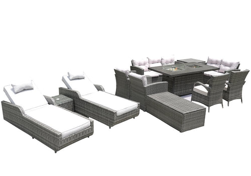 12-Piece Gray Wicker Outdoor Patio Conversation Set with Fire Pit & Table