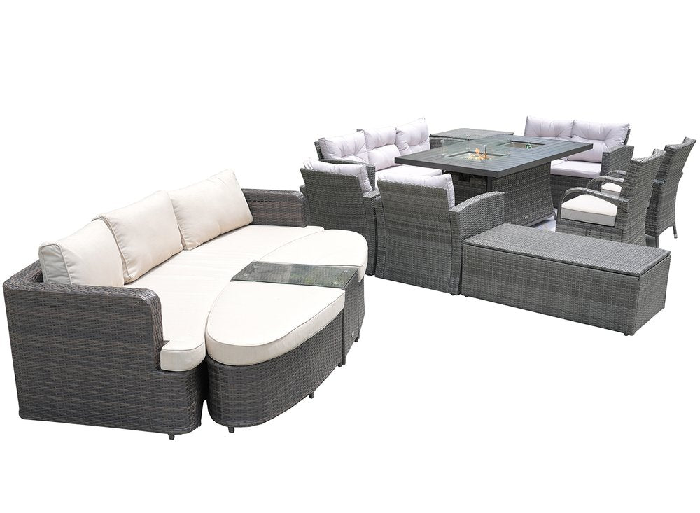11-Piece Gray Wicker Outdoor Patio Conversation Set with Fire Pit & Table