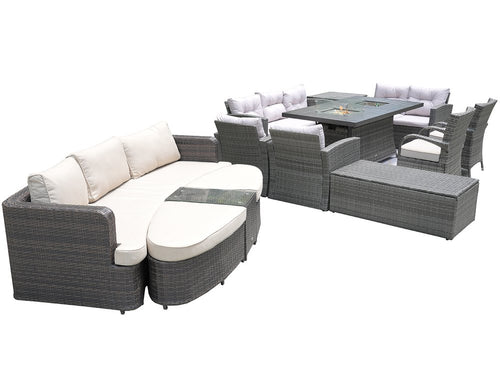 11-Piece Gray Wicker Outdoor Patio Conversation Set with Fire Pit & Table