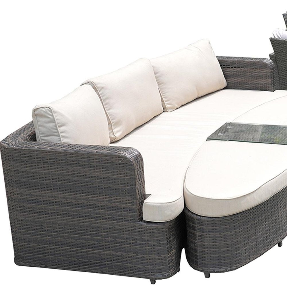 11-Piece Gray Wicker Outdoor Patio Conversation Set with Fire Pit & Table